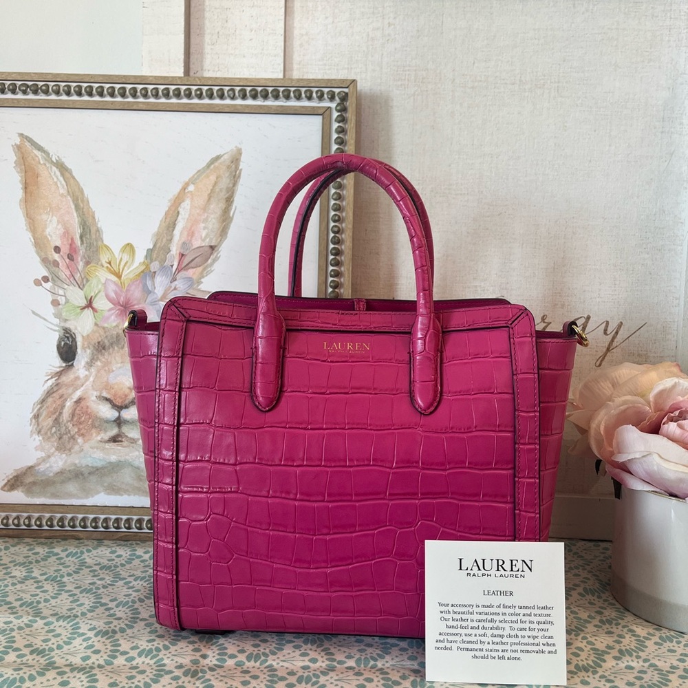 Lauren Ralph Lauren Pink Crocodile Embossed Tote